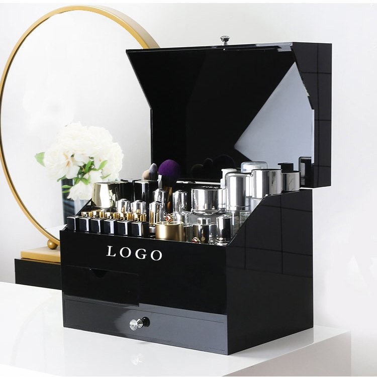 Black Luxury Cosmetic Storage Box Acrylic Makeup Case Organizer With Lid
