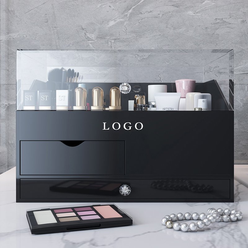 Black Luxury Cosmetic Storage Box Acrylic Makeup Case Organizer With Lid