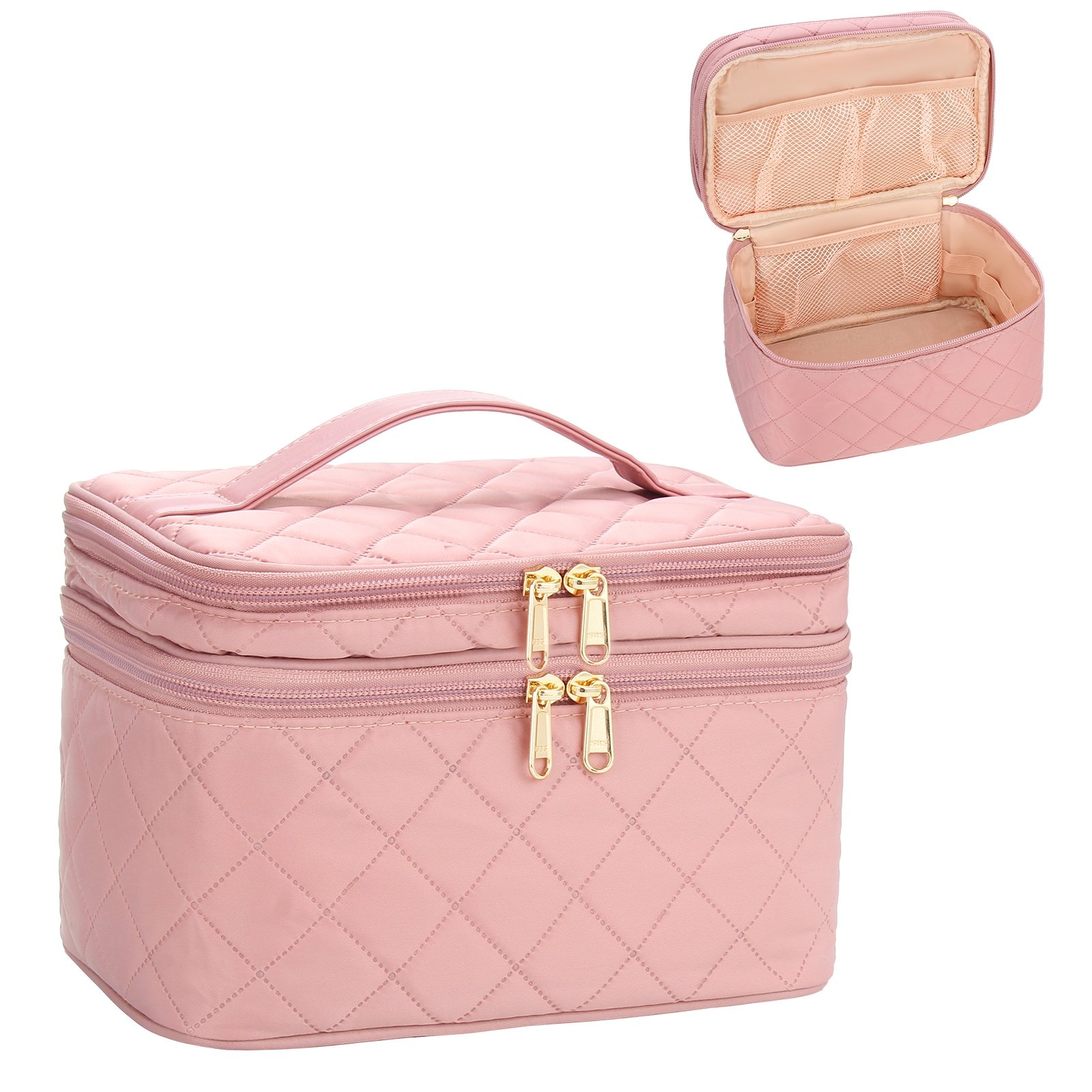 Good quality large capacity Double Layer Cosmetic makeup case bag With Divider and brush slots organizer