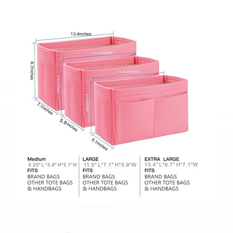 Hot Selling Handbag & Tote Shape Bag organizer Felt Purse Organizer Insert With Zipper