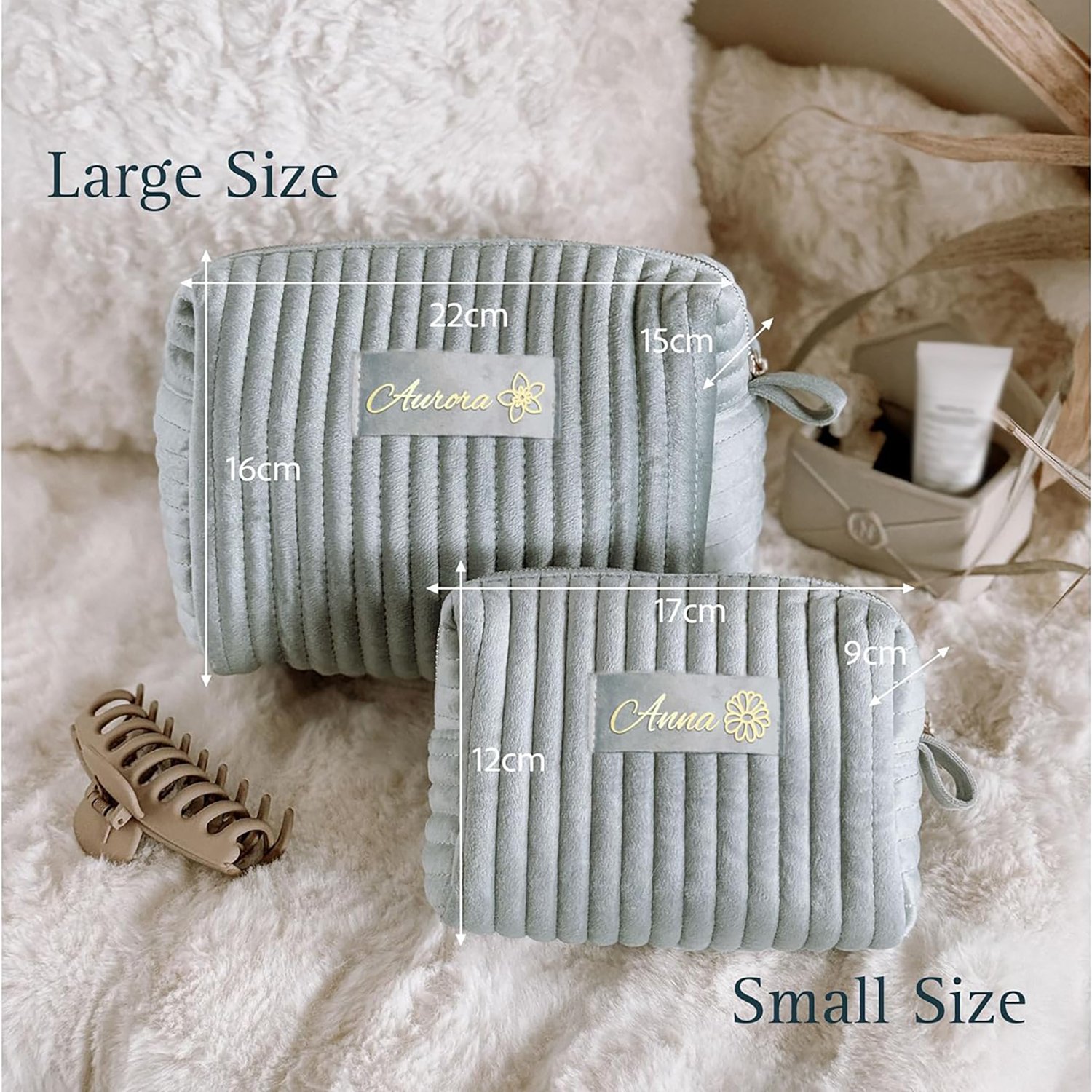 Personalized Velvet Custom Small Travel Quilted Makeup Brushes Toiletry Cosmetic Bag