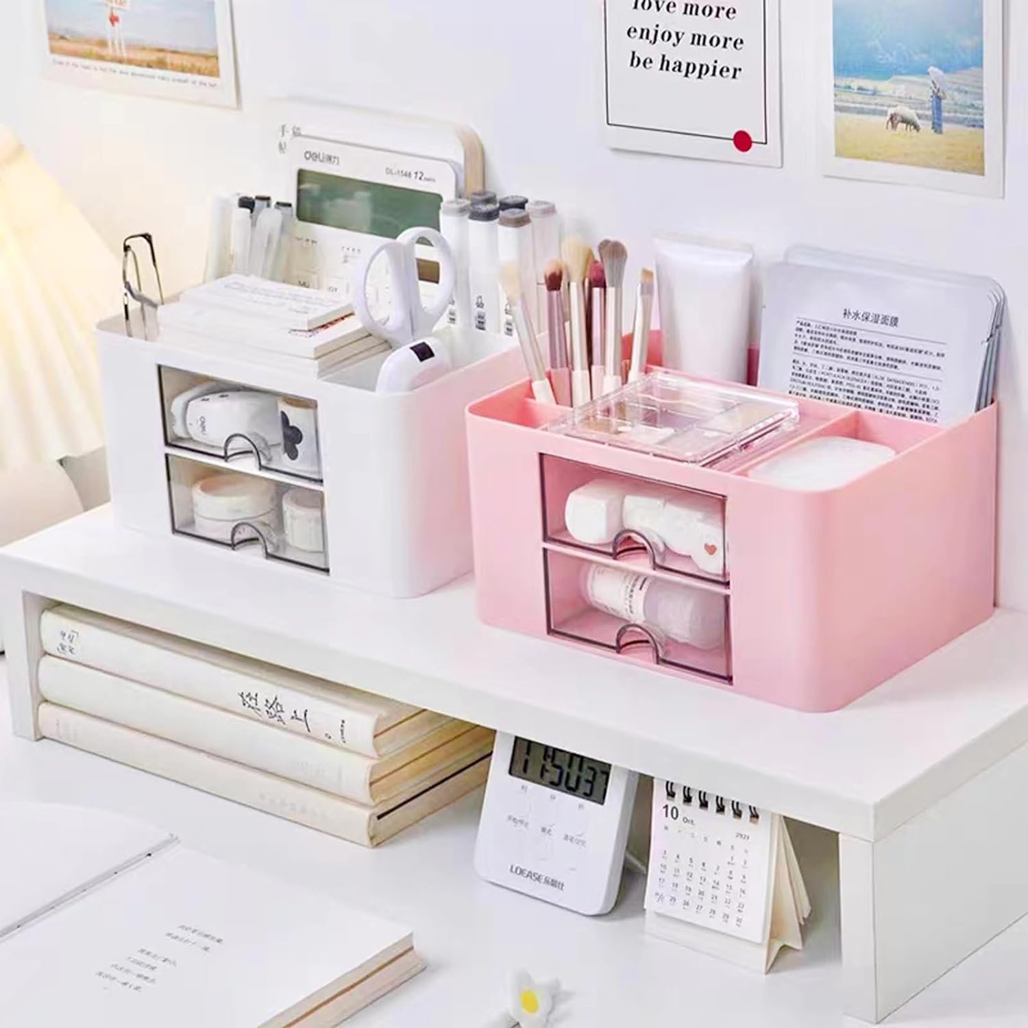 Saving Space Desktop Cosmetic Brush Storage Case With Drawer Makeup Item Pens Desk Organize Box Plastic Holder Organizers