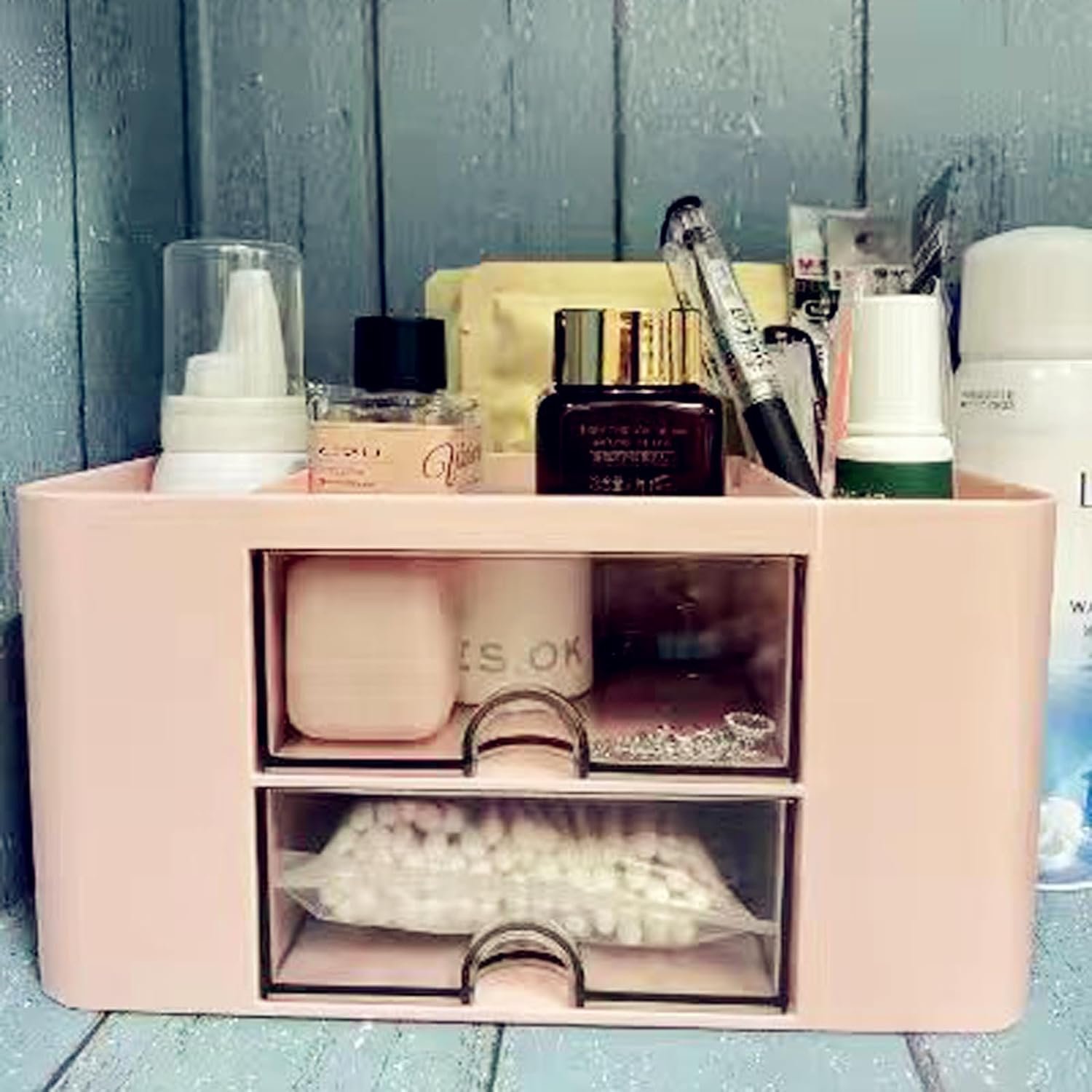 Saving Space Desktop Cosmetic Brush Storage Case With Drawer Makeup Item Pens Desk Organize Box Plastic Holder Organizers