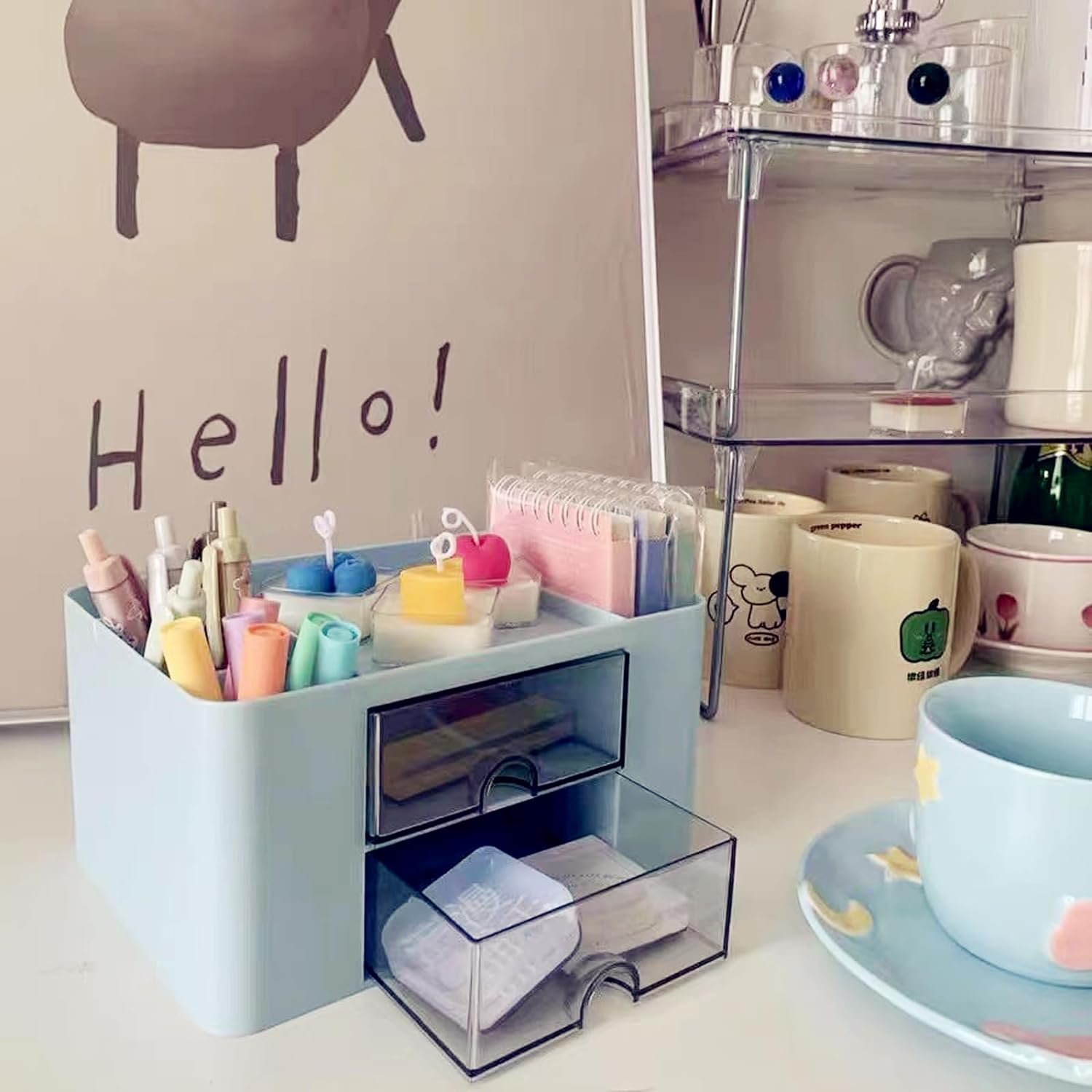 Saving Space Desktop Cosmetic Brush Storage Case With Drawer Makeup Item Pens Desk Organize Box Plastic Holder Organizers