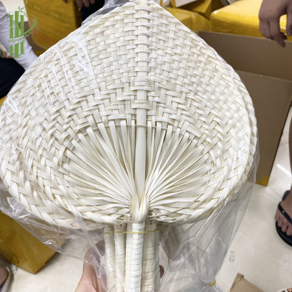 Colorful braided palm leaf fans Hand crafted bamboo fan 100% Handmade from Vietnam