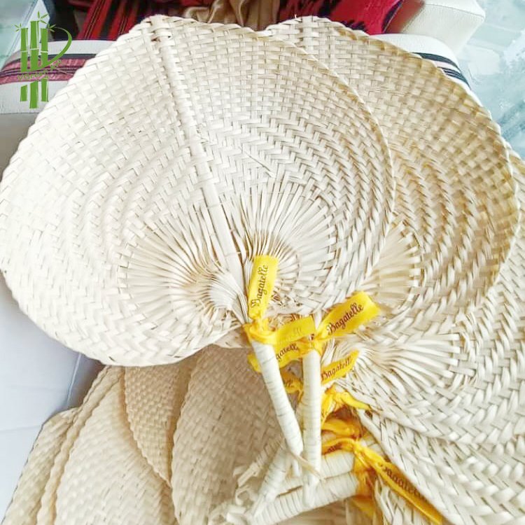 Colorful braided palm leaf fans Hand crafted bamboo fan 100% Handmade from Vietnam