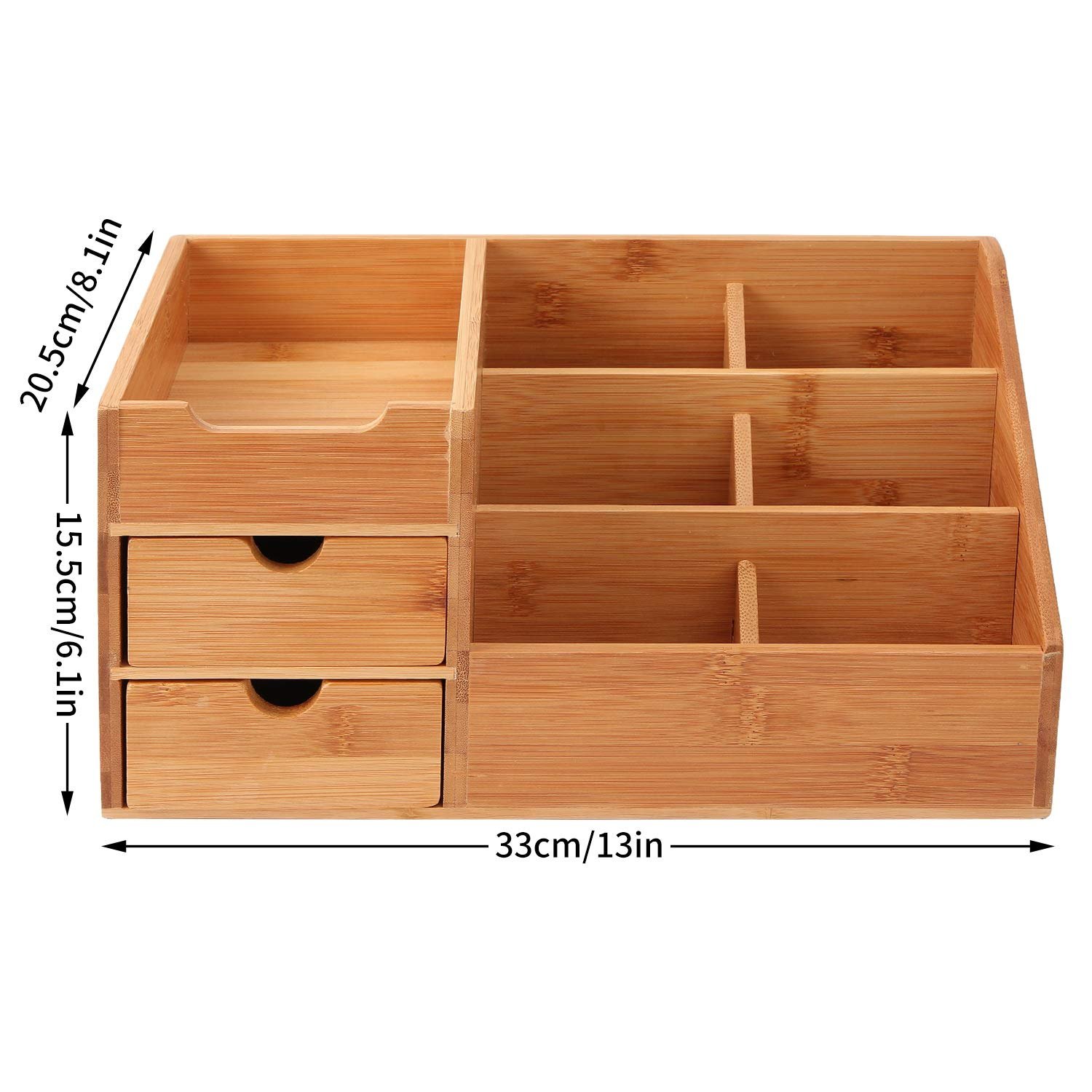 Bamboo desktop organizer wooden cosmetic make up organizer box with drawers for office sundries storage
