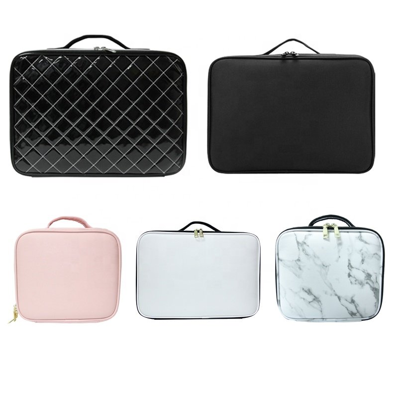 Custom Brand PU Makeup Case Cosmetic Organizers Travel Make Up Bag With Adjustable Divider For Women Girls