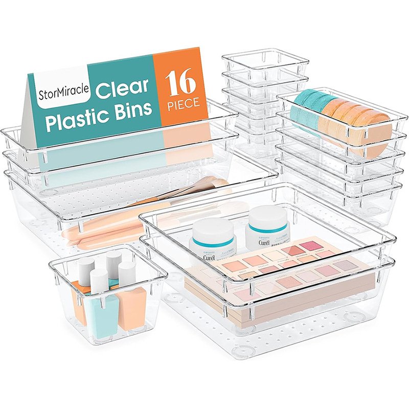 Clear Acrylic Desk Drawer Divider Storage Organizer Tray Set Transparent Storage Boxes Makeup Jewelry Kitchen storage box