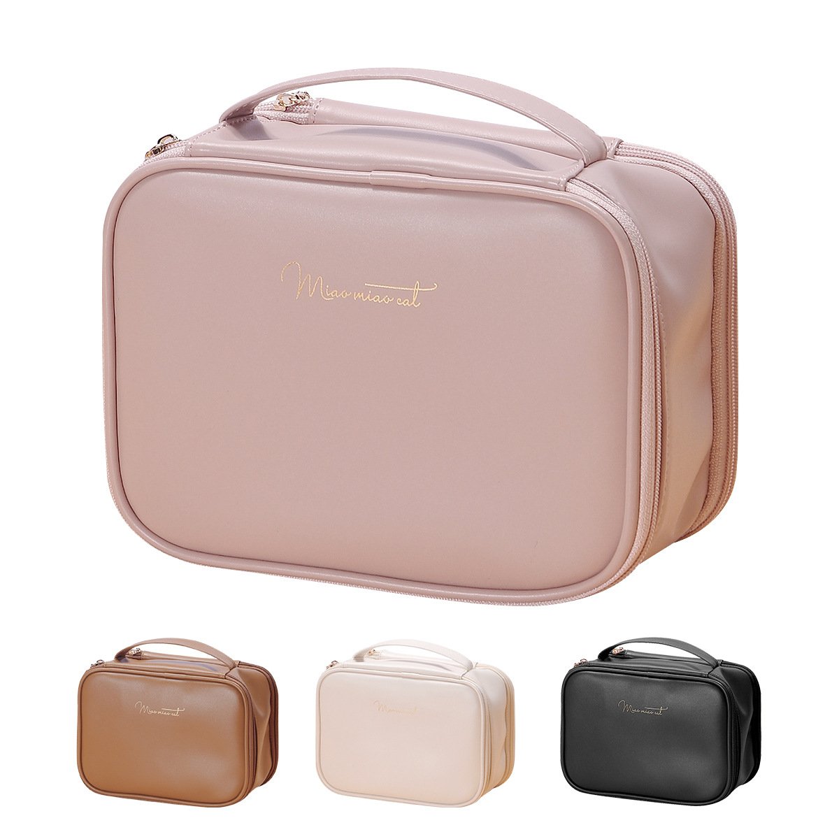 Factory Oem Makeup Case Pu Leather Men Toiletry Bag Organizer Black Makeup Bag With Logo Custom Pu Man Zipper Cosmetic Bag