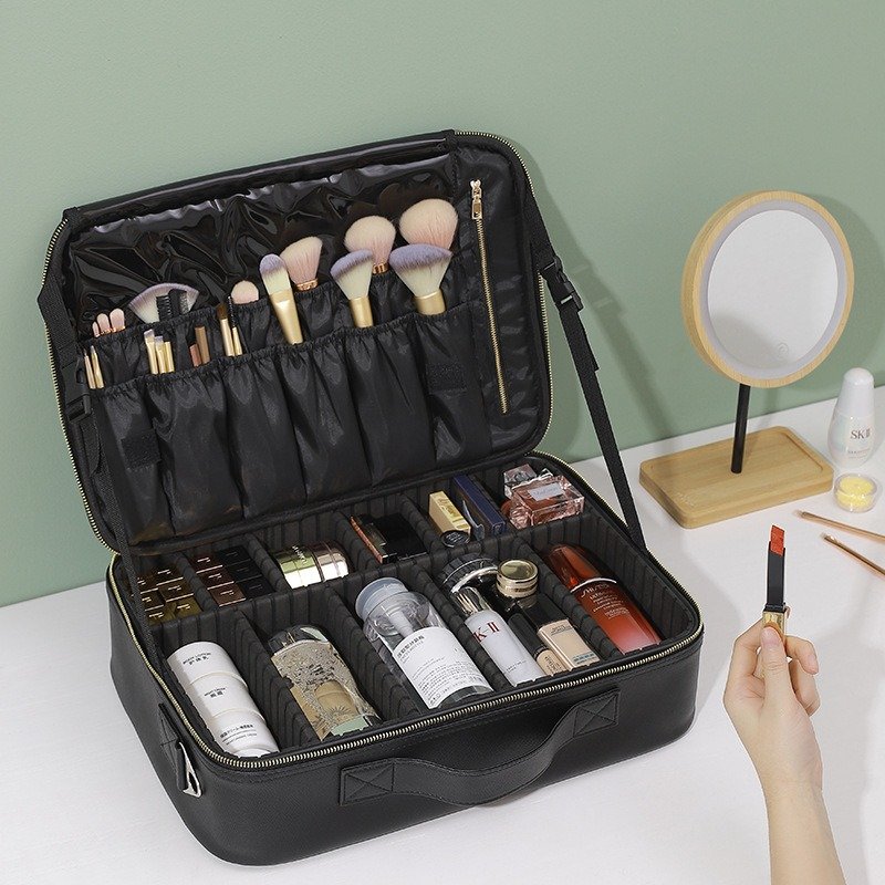 Factory Price Adjustable Dividers Makeup Cosmetic Beauty Case Oxford Makeup Bag Organizer Accessories Case