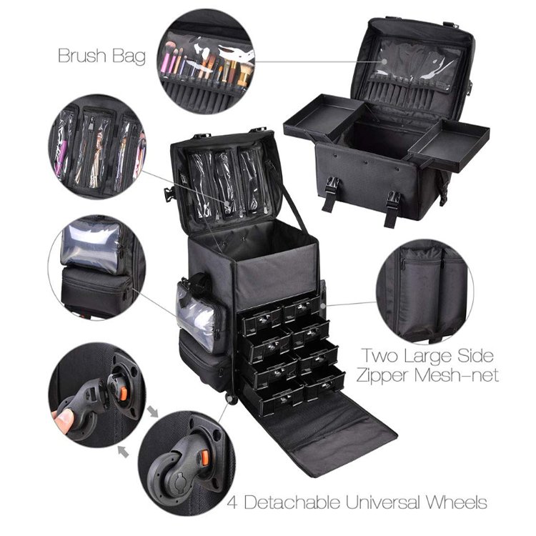 China Supplier 2in1 Soft Sided Rolling Makeup Case Trolley Make Up Case