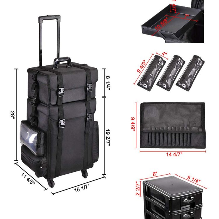 China Supplier 2in1 Soft Sided Rolling Makeup Case Trolley Make Up Case