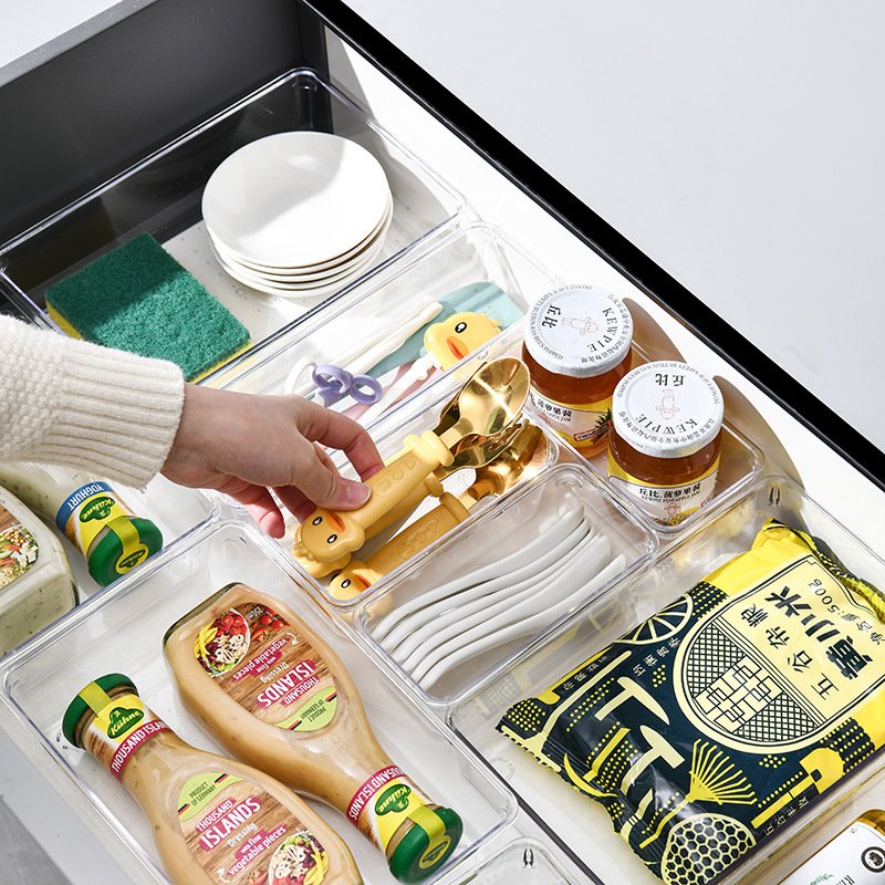 Multi-purpose 7 pcs Drawer Storage Box Multiple Combinations Clear Plastic Drawer Organizer Tray Small Desk Organizer Box