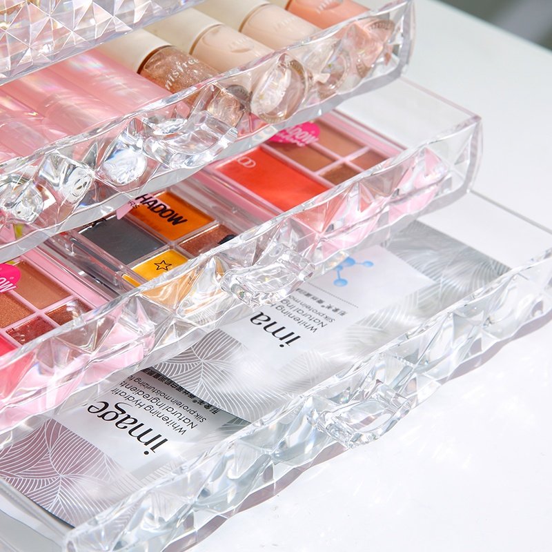 Tabletop stackable washable cosmetic lipstick eyeshadow jewelry storage box clear plastic makeup organizer
