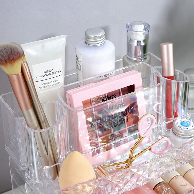 Tabletop stackable washable cosmetic lipstick eyeshadow jewelry storage box clear plastic makeup organizer