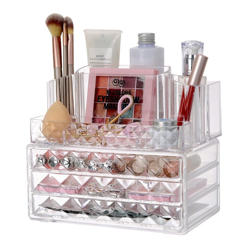 Tabletop stackable washable cosmetic lipstick eyeshadow jewelry storage box clear plastic makeup organizer
