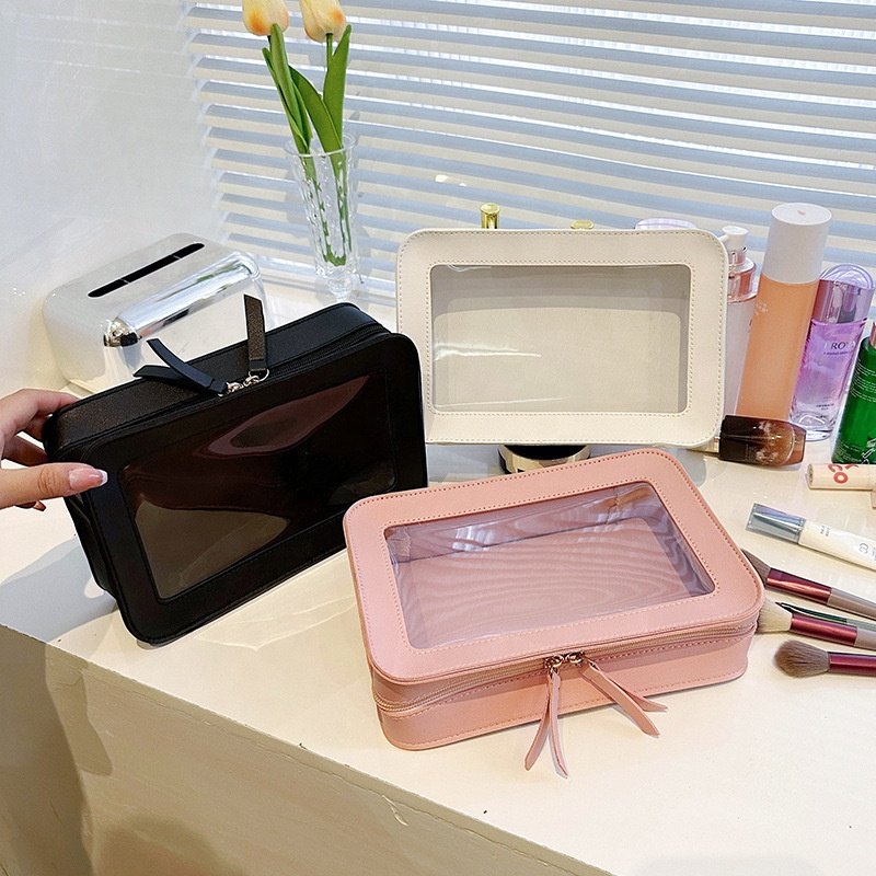Wholesale Big Capacity Travel Toiletry Bag Zipper makeup organizers Made with PU Clear PVC Waterproof Storage case Cosmetic Bag