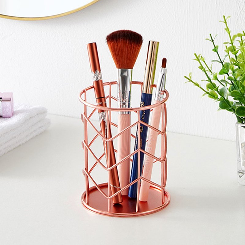 School Office Home Makeup Brush Organizer Storage Basket Metal Mesh Pencil Rose Gold Pen Holder for desktop
