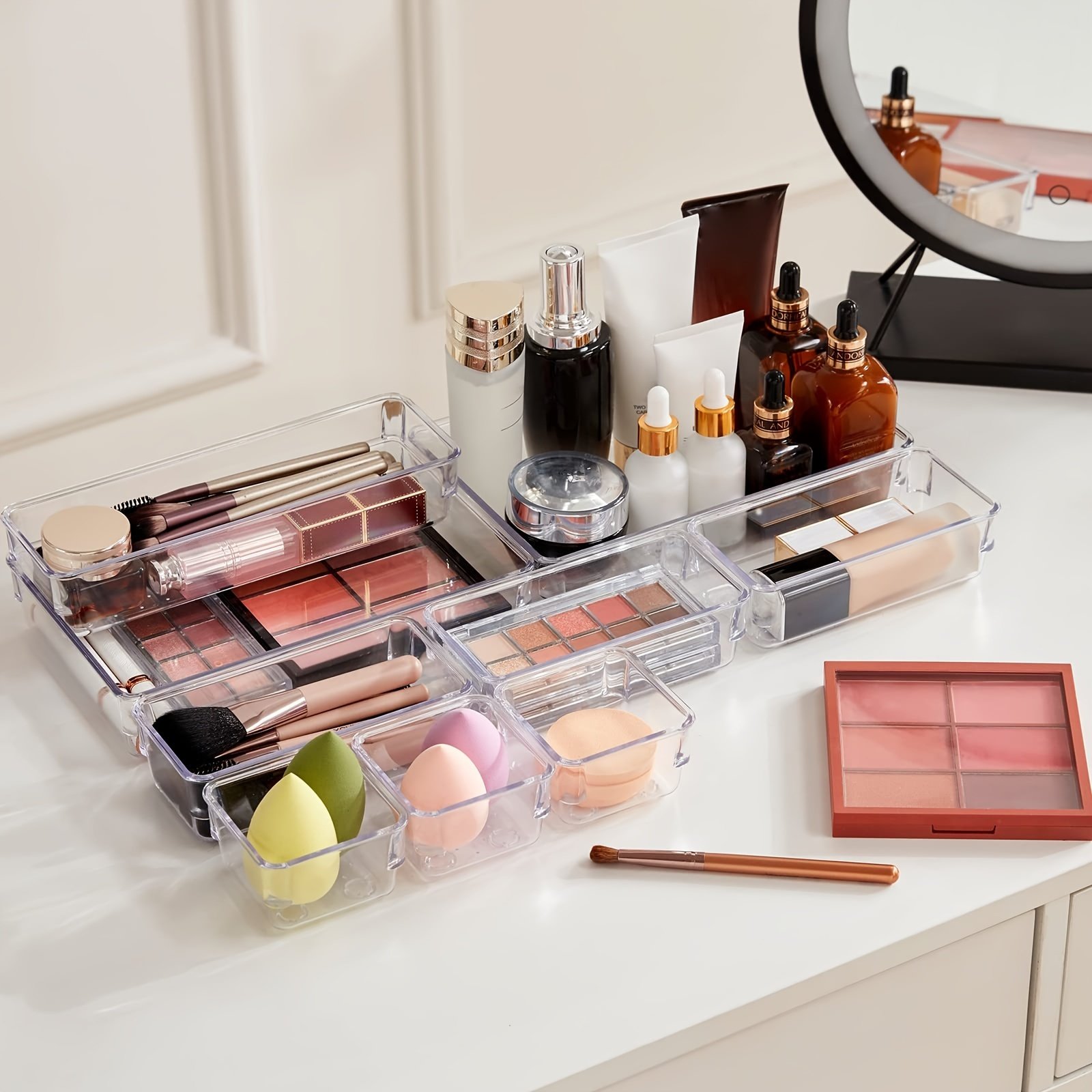 25pcs Clear Drawer Organizers Set Multifunctional utensil Storage Box Storage Dividers For Makeup/Jewelries/Bedroom/Office
