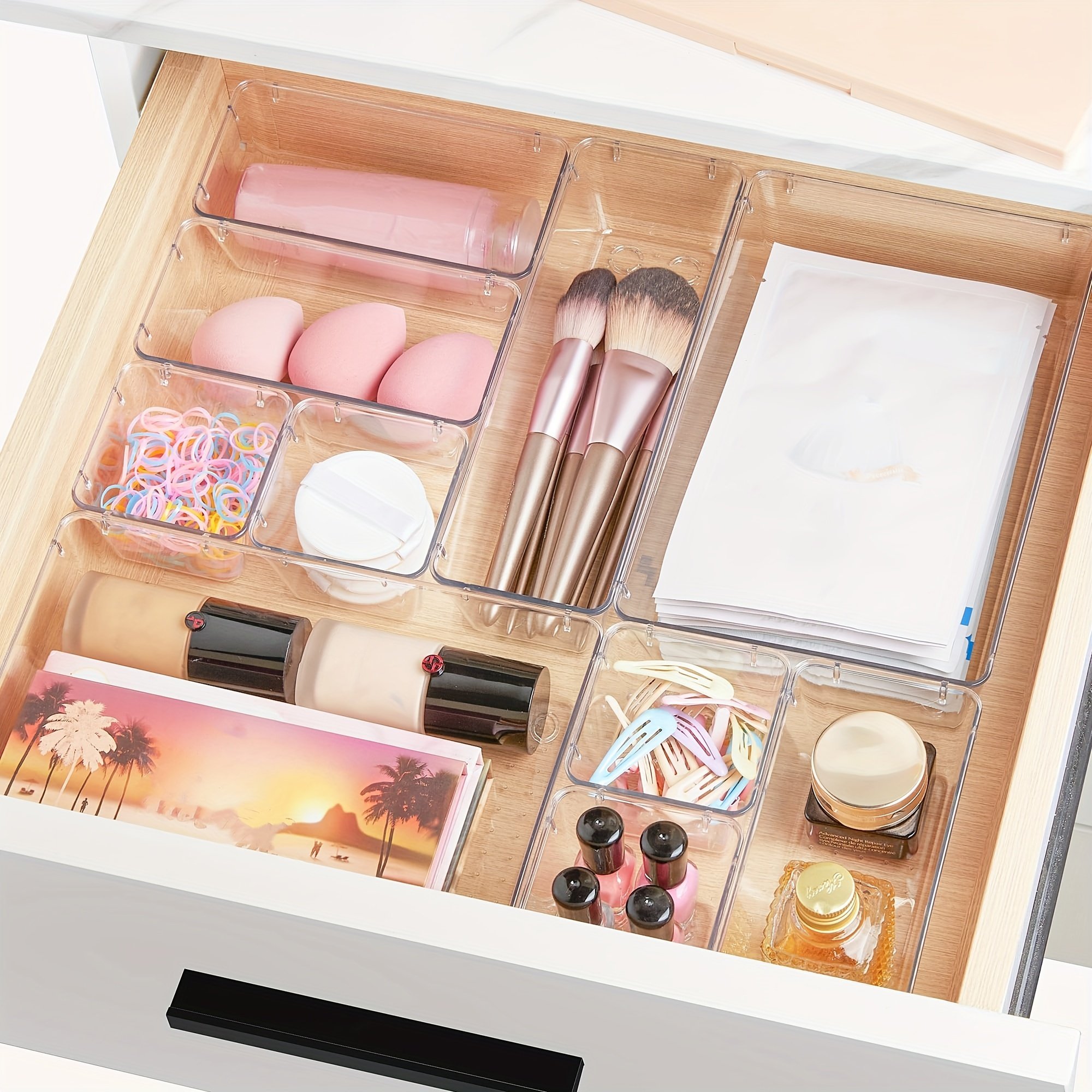 25pcs Clear Drawer Organizers Set Multifunctional utensil Storage Box Storage Dividers For Makeup/Jewelries/Bedroom/Office