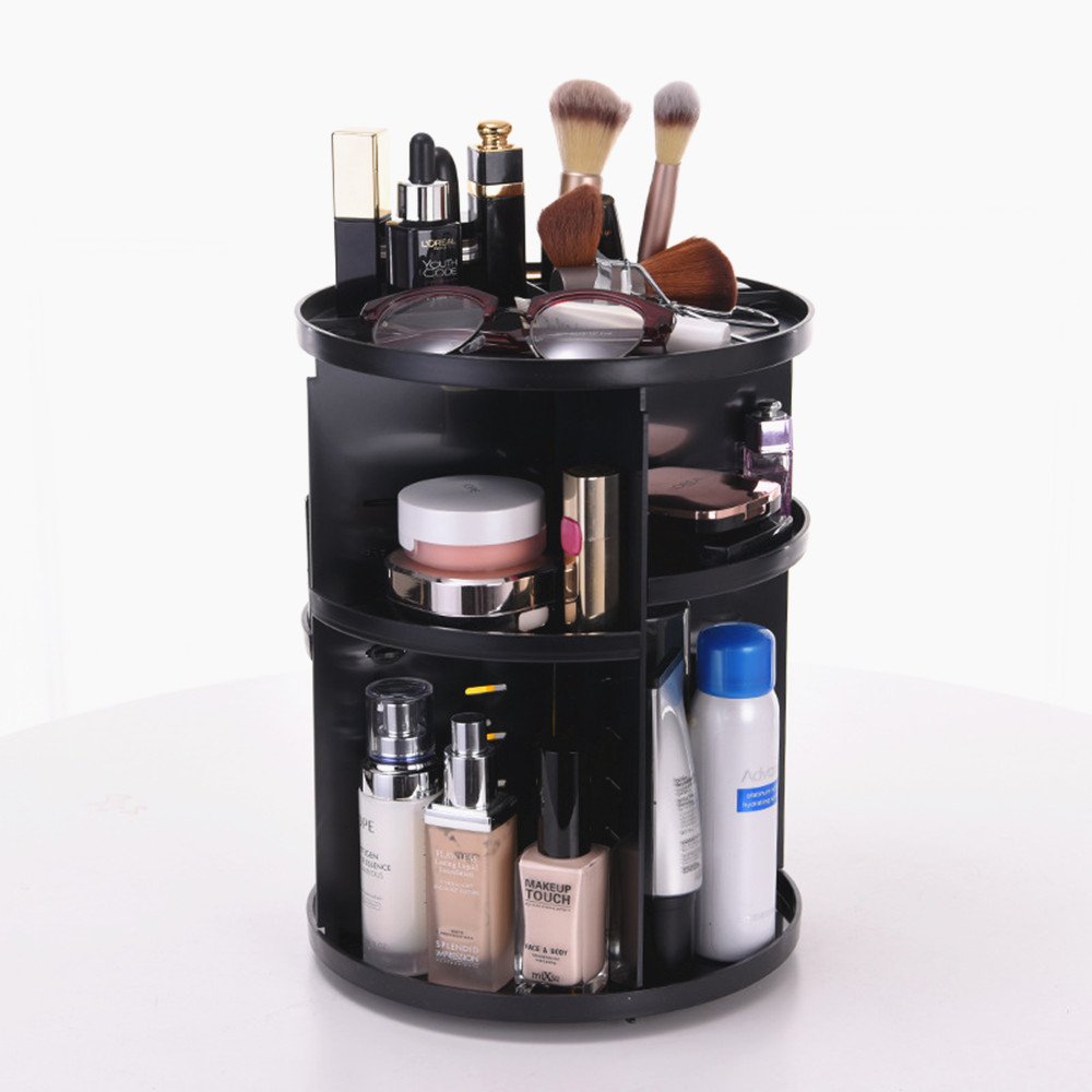 Large Capacity 360 Degree Rotating Cosmetic Storage Box 5 Layers Adjustable Shelf Height Makeup Organizer