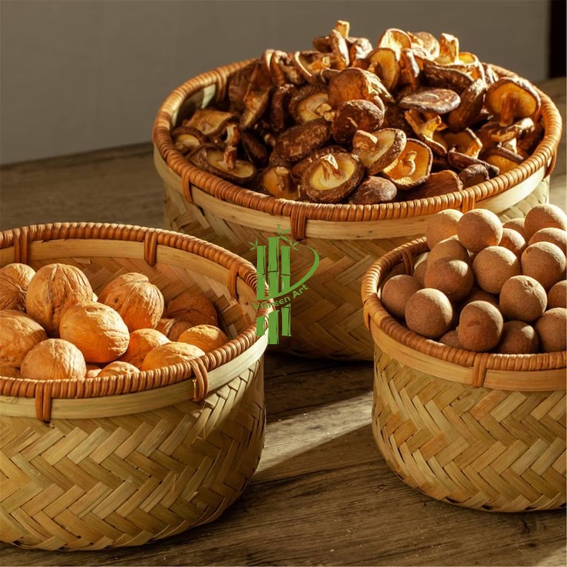 100% Handmade Bamboo Tray from Vietnam round Wicker Baskets for Kitchen Storage Vegetable Organ Home Use