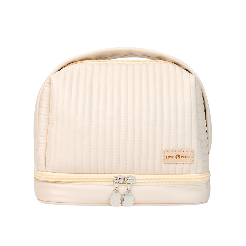 Custom Cream Toast Large Makeup Bag PU Leather Bathroom Makeup Brush Bag for Women Portable Cosmetic Purse