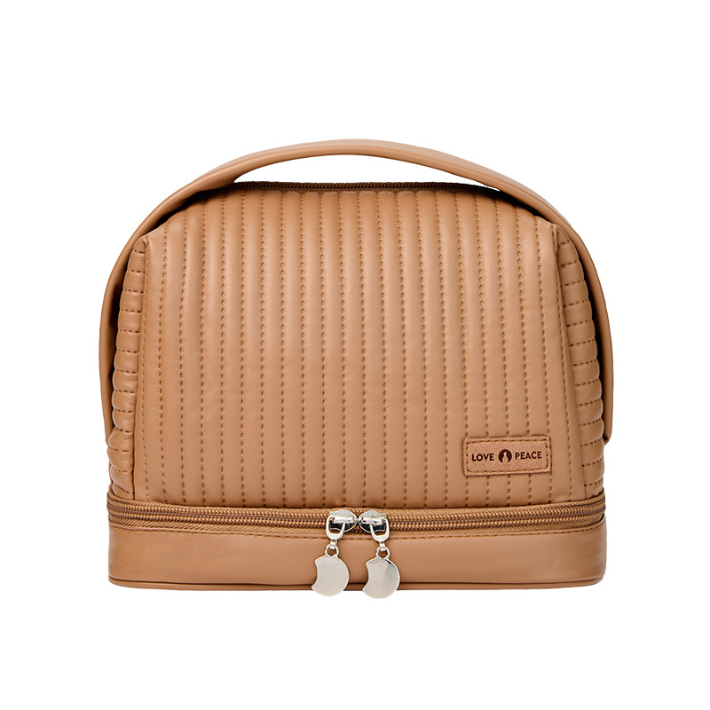 Custom Cream Toast Large Makeup Bag PU Leather Bathroom Makeup Brush Bag for Women Portable Cosmetic Purse