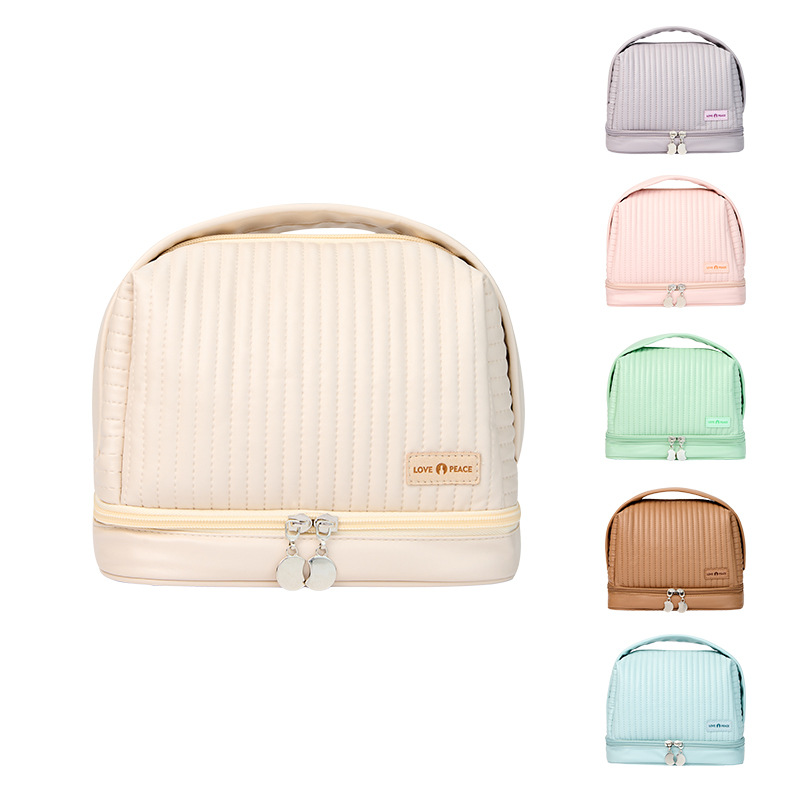 Custom Cream Toast Large Makeup Bag PU Leather Bathroom Makeup Brush Bag for Women Portable Cosmetic Purse