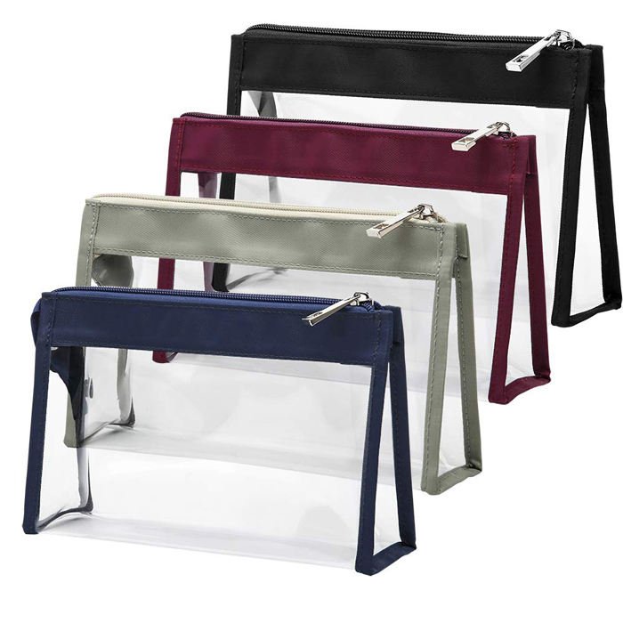 Fashion women makeup storage bag clear TPU with PU leather trimming pouch travel waterproof cosmetic bags toiletries Bag