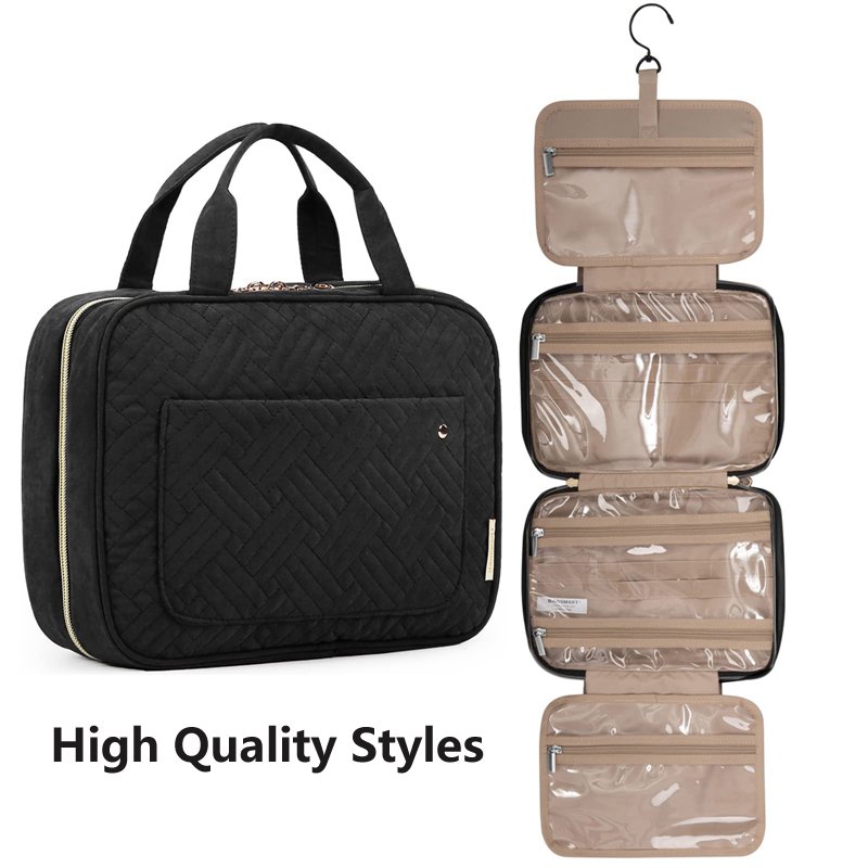 Custom Logo Travel Toiletry Bag with Hanging Hook Ladies Waterproof Wash Makeup Cosmetic Bag Zipper Polyester Travel Organizer