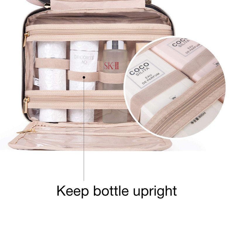 Custom Logo Travel Toiletry Bag with Hanging Hook Ladies Waterproof Wash Makeup Cosmetic Bag Zipper Polyester Travel Organizer