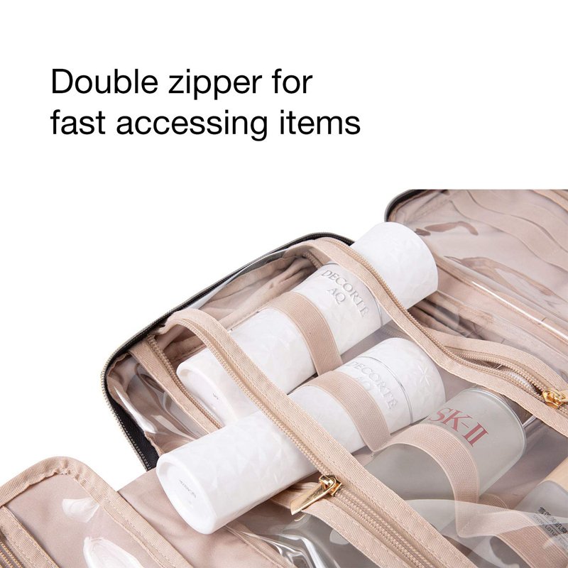 Custom Logo Travel Toiletry Bag with Hanging Hook Ladies Waterproof Wash Makeup Cosmetic Bag Zipper Polyester Travel Organizer
