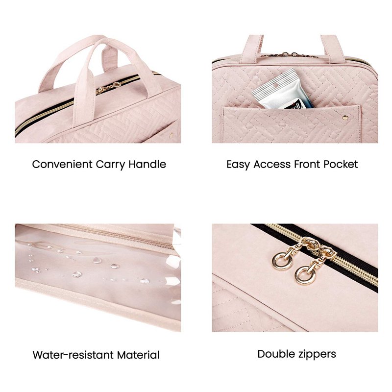 Custom Logo Travel Toiletry Bag with Hanging Hook Ladies Waterproof Wash Makeup Cosmetic Bag Zipper Polyester Travel Organizer