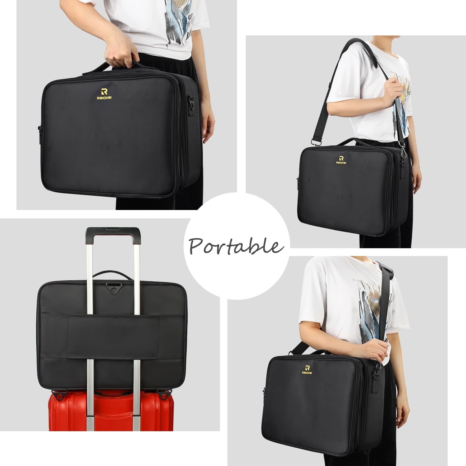 Relavel Extra Large Makeup Case With Plastic Dividers Washable Easy to Clean Travel Train Case Professional Makeup Artist Bag