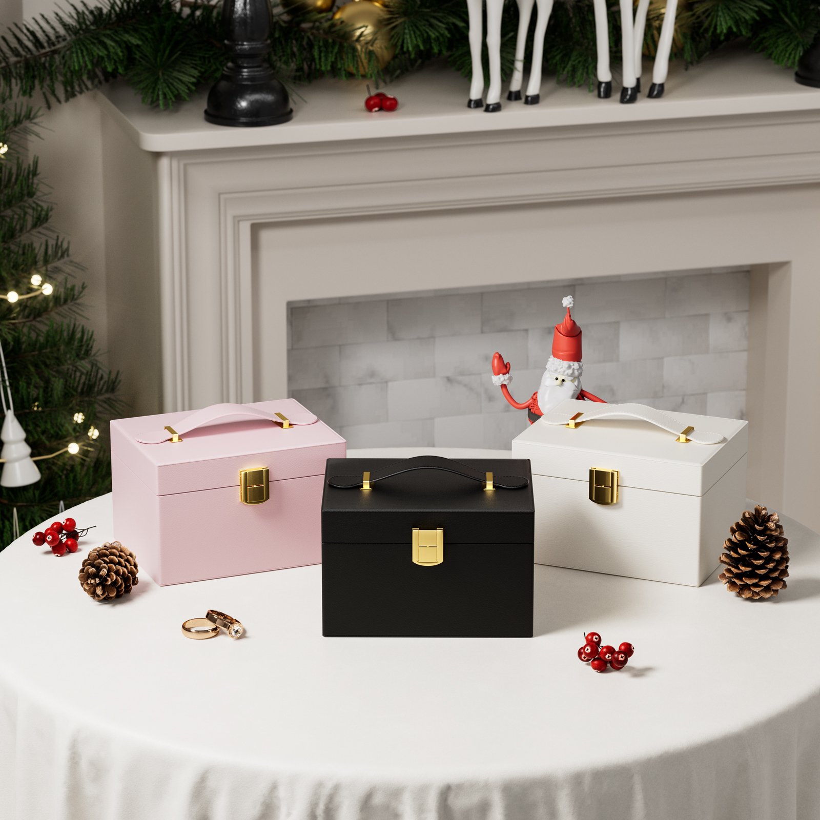 Factory directly sale white colors travel box in stock PU leather luxury cosmetic jewelry storage make up makeup organizer