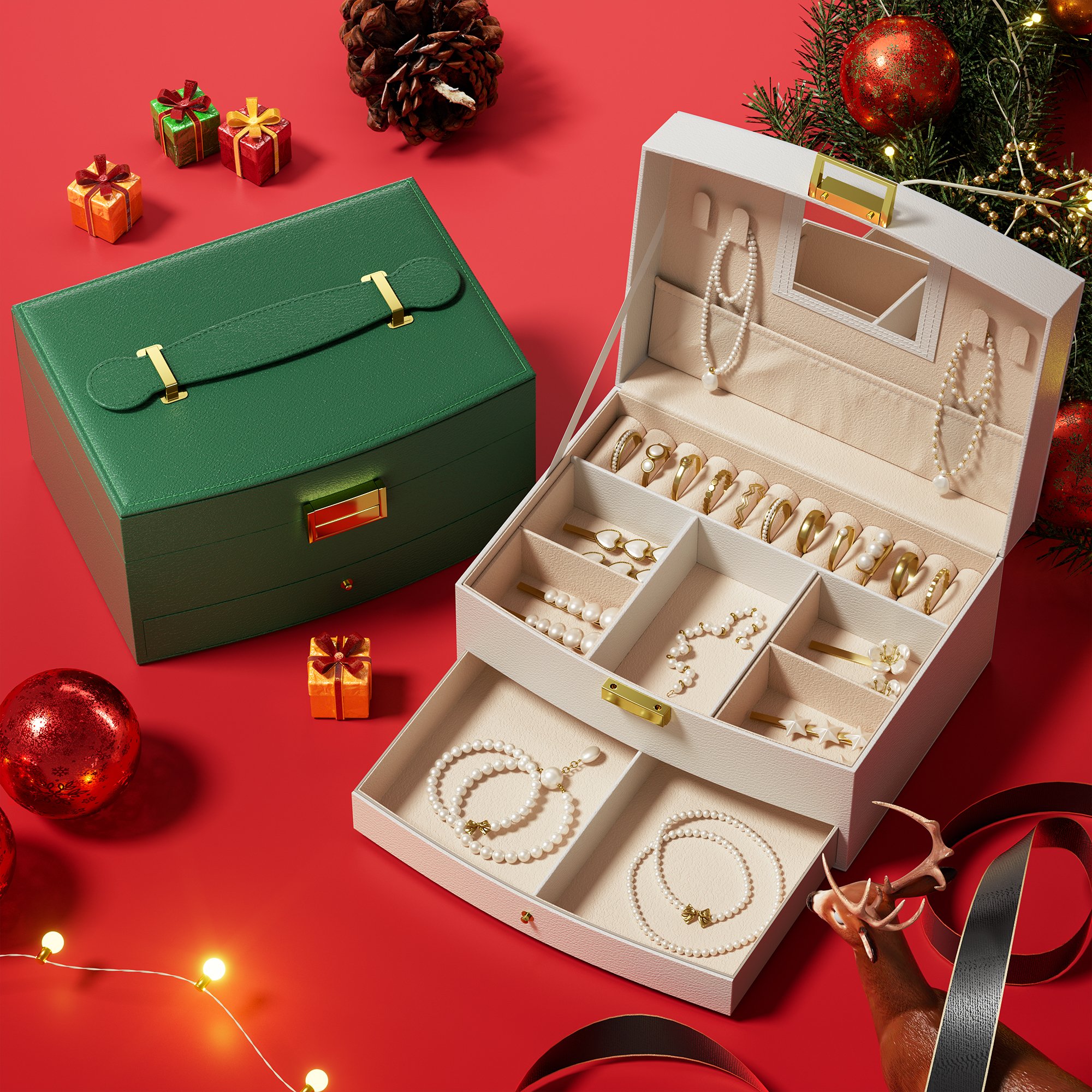 Factory directly sale white colors travel box in stock PU leather luxury cosmetic jewelry storage make up makeup organizer