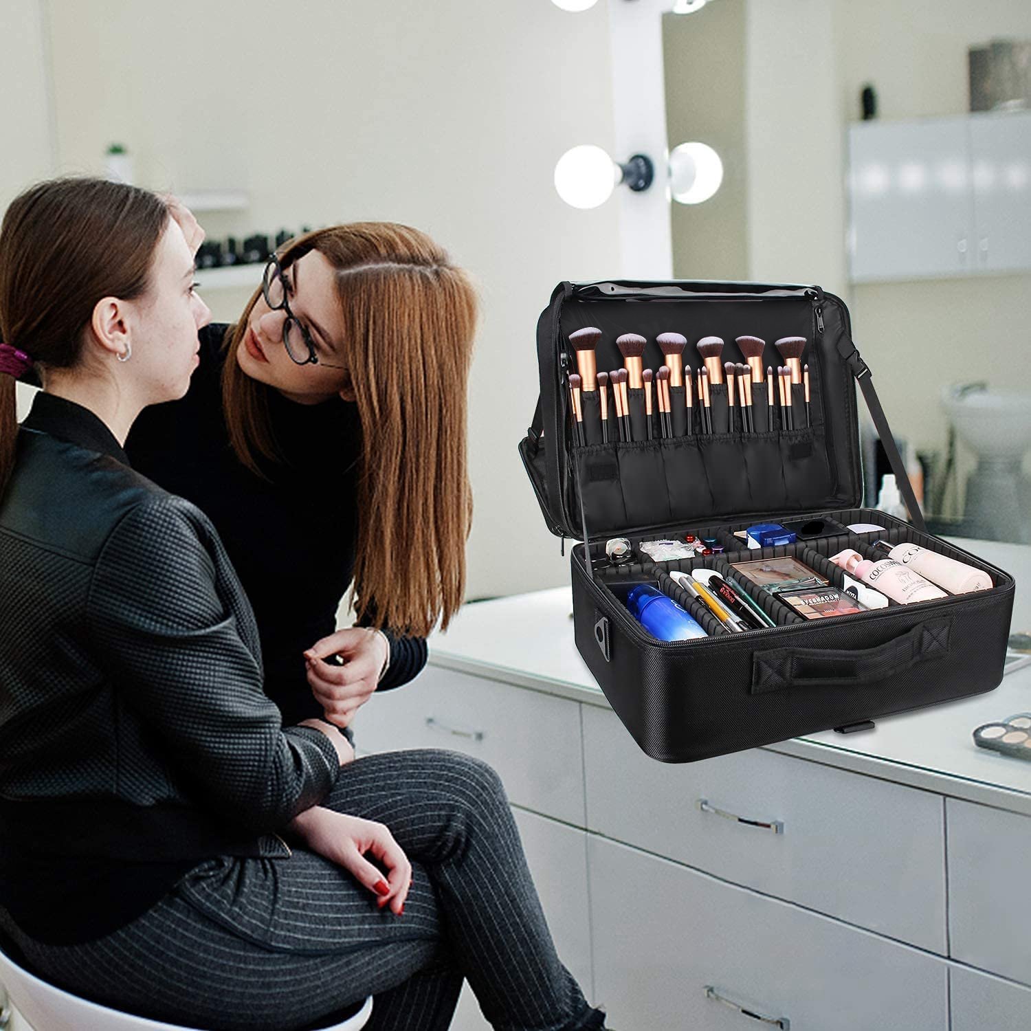 Relavel Professional Makeup Artist Holder Cosmetic Bags and Cases Organizer Makeup Travel Case with Adjustable Dividers