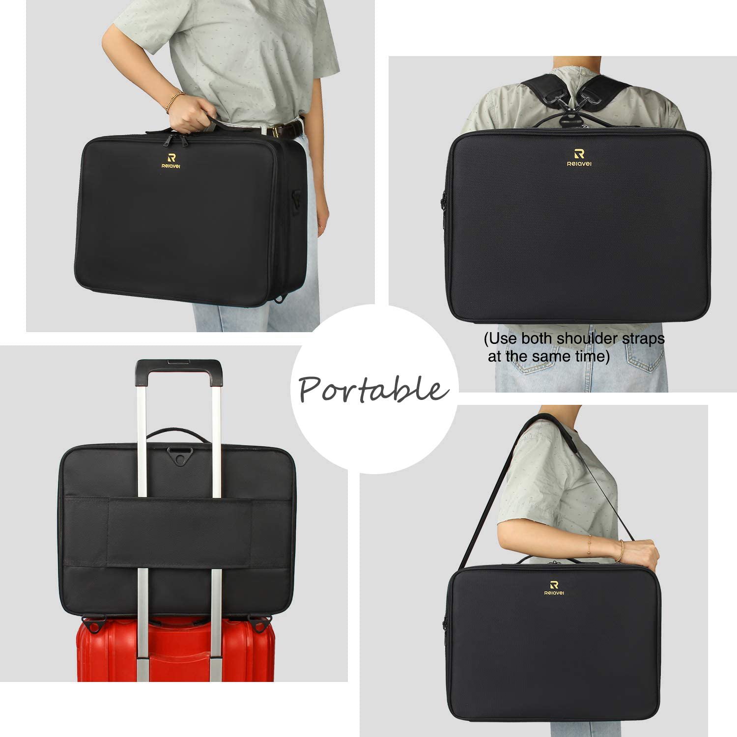 Relavel Professional Makeup Artist Holder Cosmetic Bags and Cases Organizer Makeup Travel Case with Adjustable Dividers