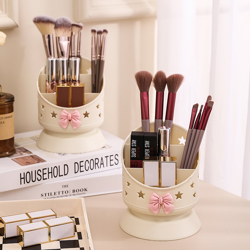 2024 new hot-selling plastic storage white multi-functional large-capacity bow plastic compartment makeup brush storage