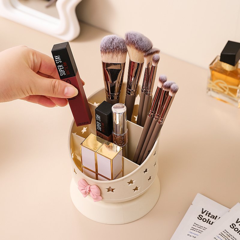 2024 new hot-selling plastic storage white multi-functional large-capacity bow plastic compartment makeup brush storage