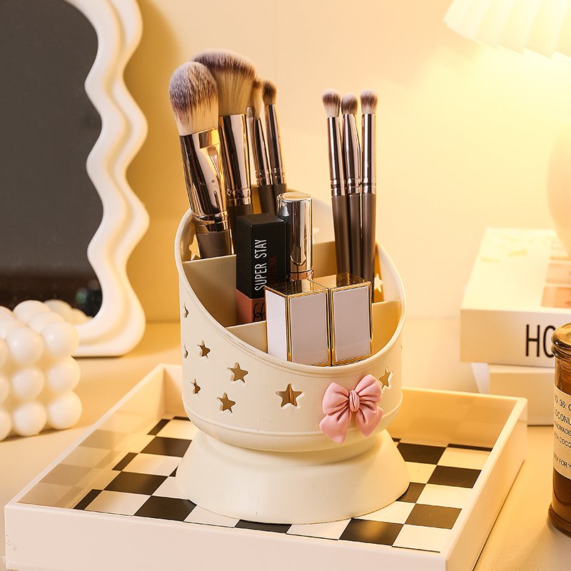 2024 new hot-selling plastic storage white multi-functional large-capacity bow plastic compartment makeup brush storage
