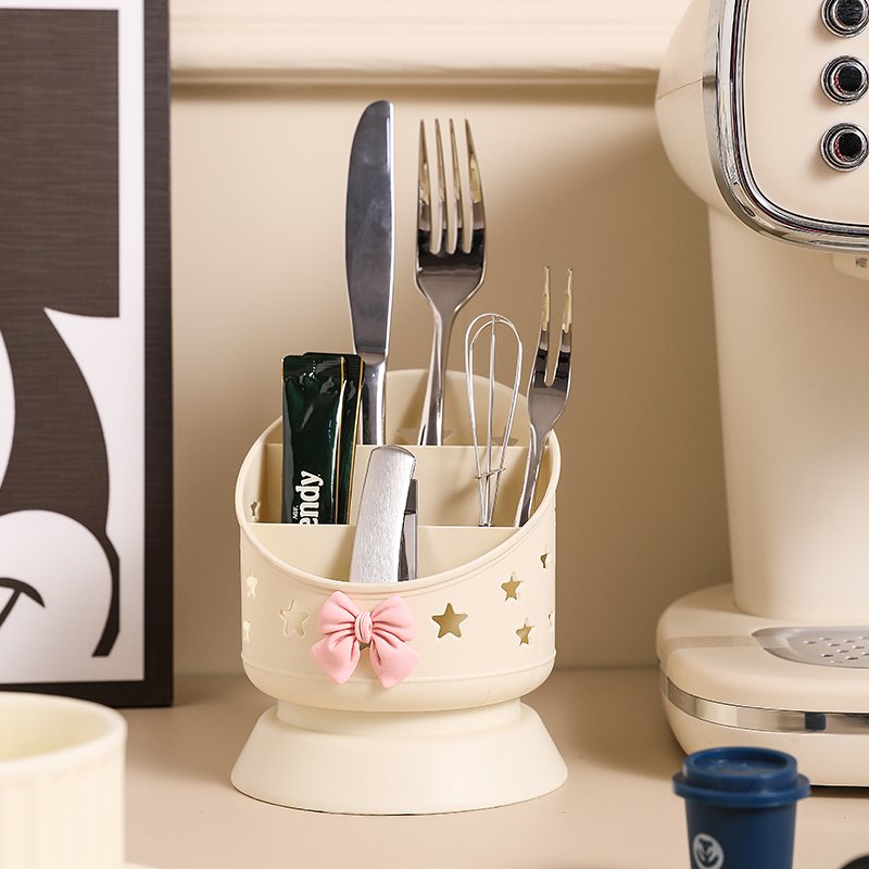2024 new hot-selling plastic storage white multi-functional large-capacity bow plastic compartment makeup brush storage