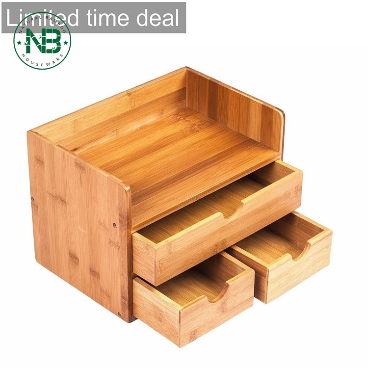 Desktop Organizer 3 tier Mini Desk Makeup Bamboo Organizer with Drawers