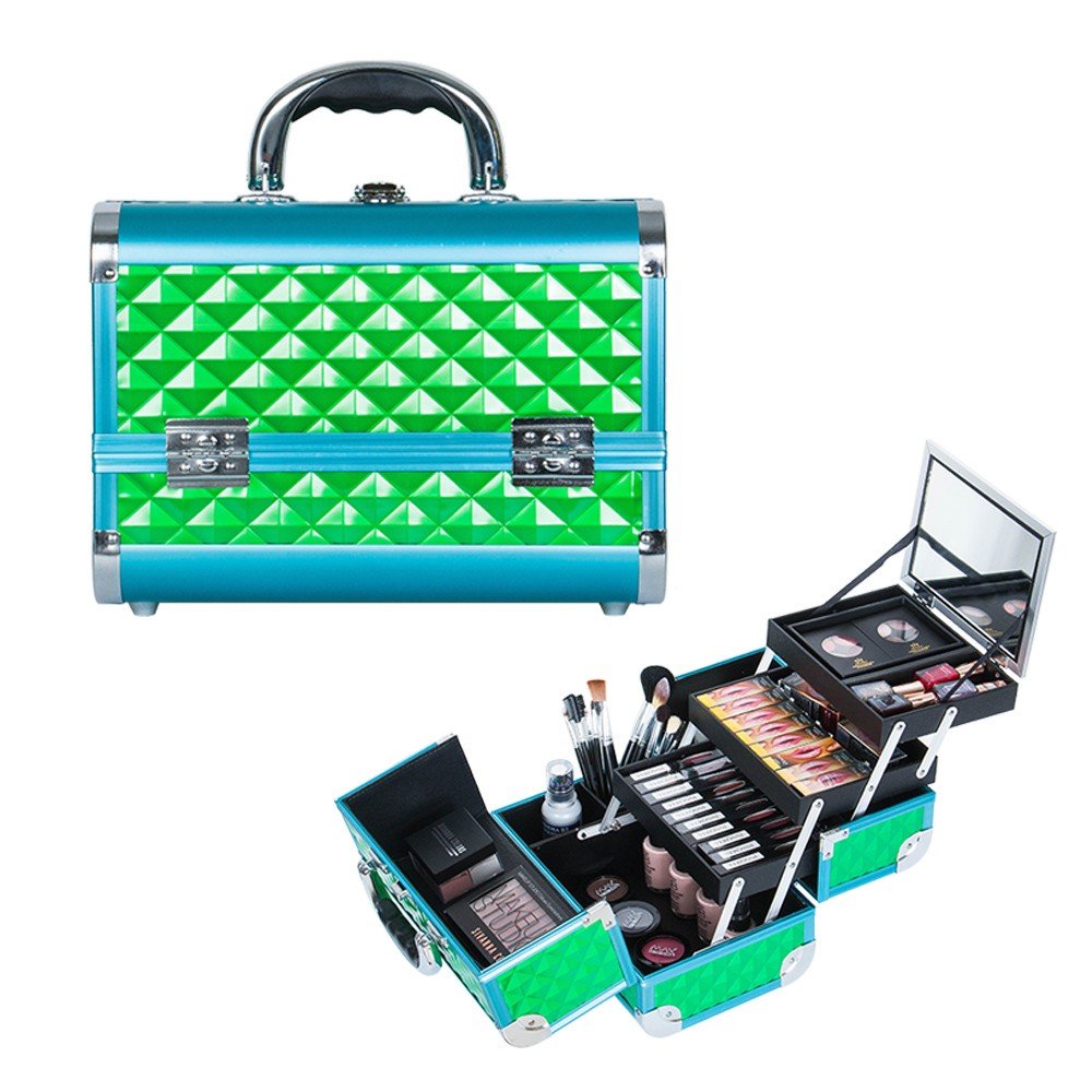 KONCAI Portable Make Up Briefcase Metal Travel Hard Bag Vanity Makeup Suitcase Professional Aluminum Cosmetic Case box