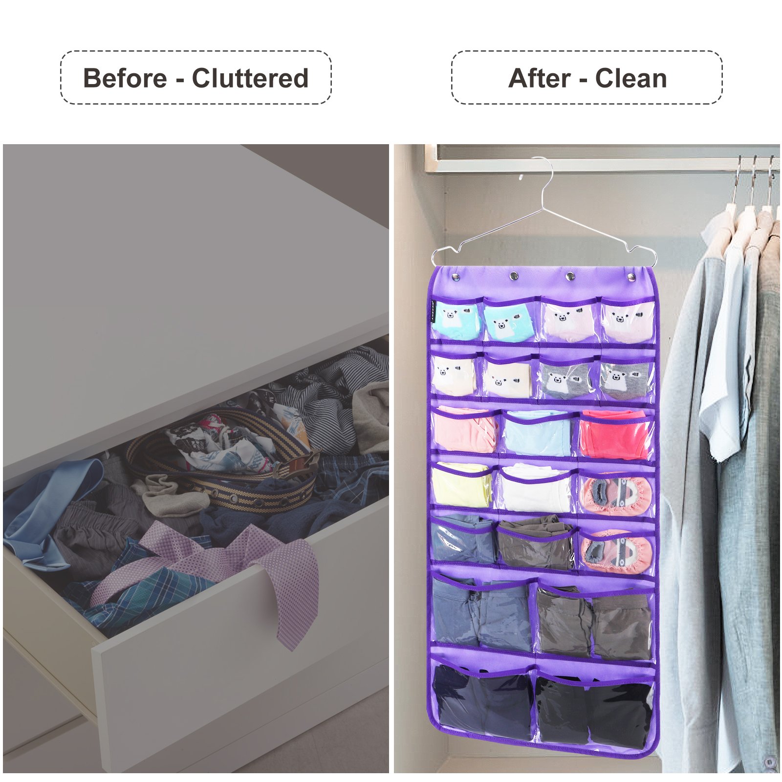 42 Clear Pockets Closet Organizers for Bows Socks Underwear Dual Sided Hanging Organizer for Jewelry Makeup Storage