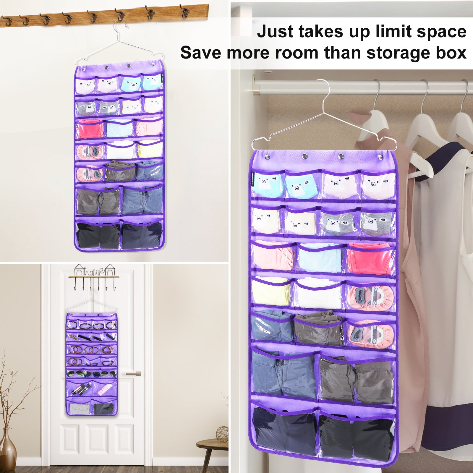 42 Clear Pockets Closet Organizers for Bows Socks Underwear Dual Sided Hanging Organizer for Jewelry Makeup Storage