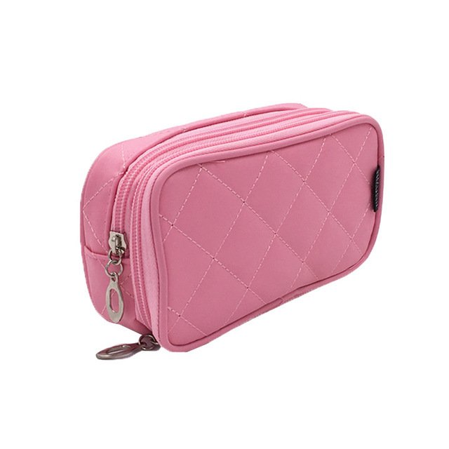 Double Layers Zipper Cosmetic Bag Makeup Bag Trousse Maquillage with a Mirror