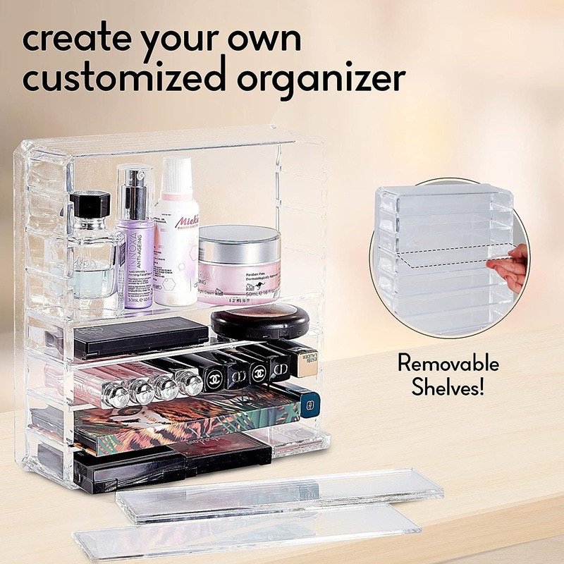 Transparent acrylic 8-cell space removable cosmetic storage box for household use